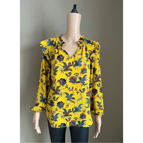 LOFT Tops Loft Mustard Yellow Floral Top Poshmark